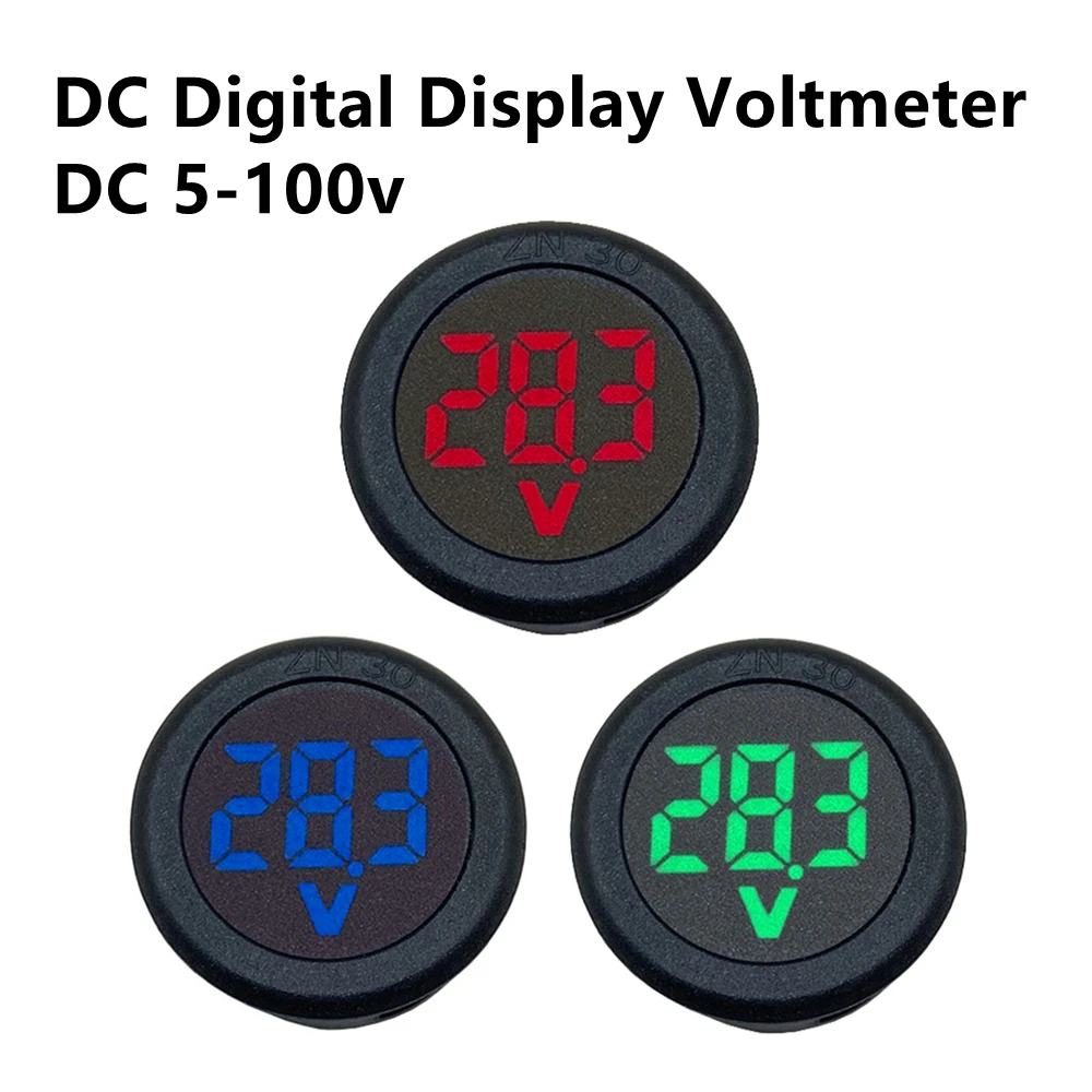 DC 5-100V LED Digital Display Round Two-wire Voltmeter DC Digital Car Voltage Current Meter Volt Detector Tester Monitor Panel