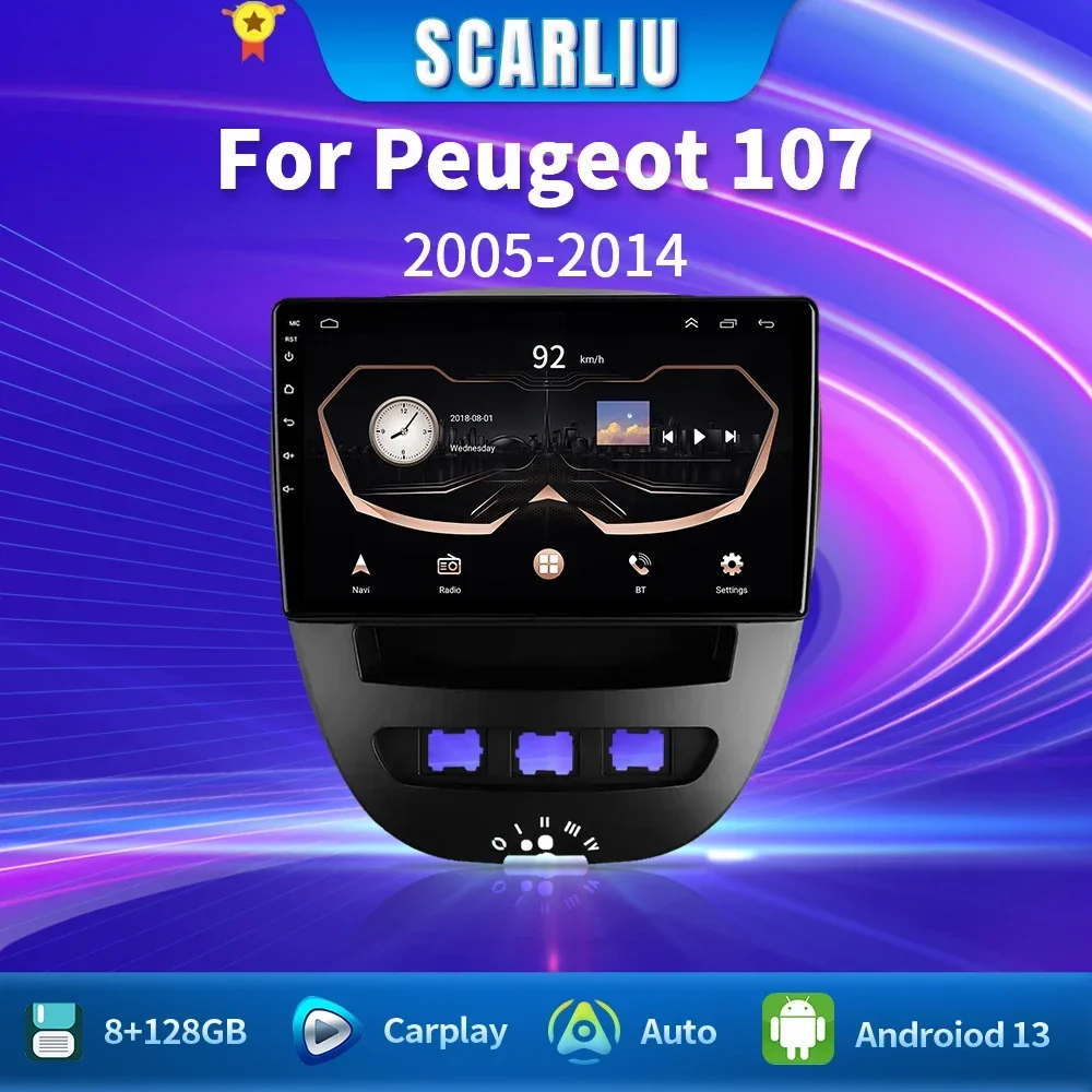 SCARLIU For Peugeot 107 Toyota Aygo Citroen C1 2005-2014 Multimedia autoradio WIFI Wireless Carplay Android Auto Car Radio