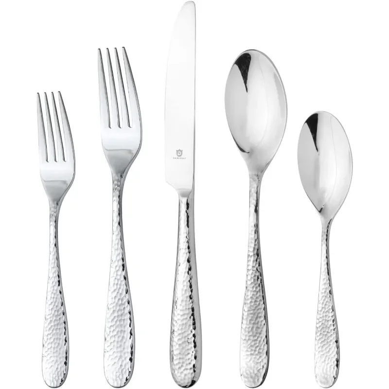 

Steel Silverware Set, Modern Fidenza Hammered Flatware Set, Knife/Fork/Spoon Piece Silverware Set For 12, 18 10 Stainless