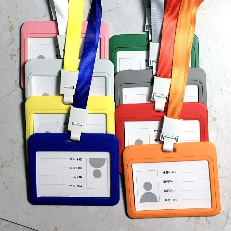 1Set Effen Kleur Werkvergunning Case Tentoonstelling ID-kaart Mouw Badgehouder met Lanyard Borstpas Werkkaart Cover Nekkoord