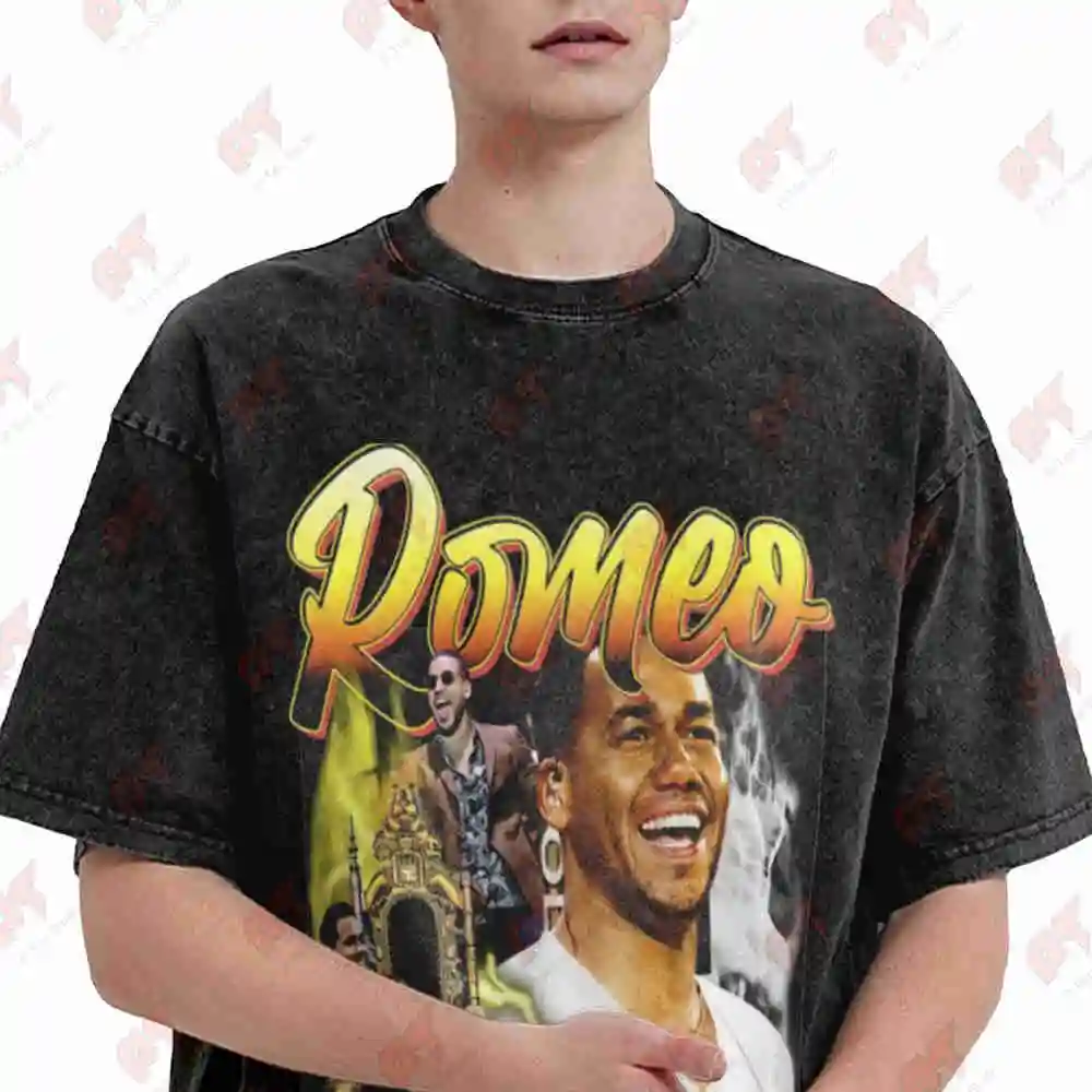 Romeo Santos Vintage Bootleg Signature Vintage Washed Tee Pure Cotton T-Shirt