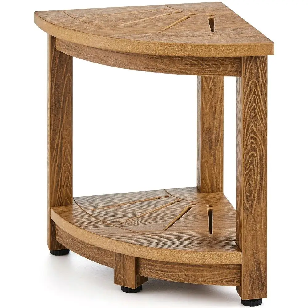 

Corner Shower Bench 16.5x12.8 inch Faux Wood Grain Polystyrene 350lb Storage Shelf Water Resistant for bathroom Living Room