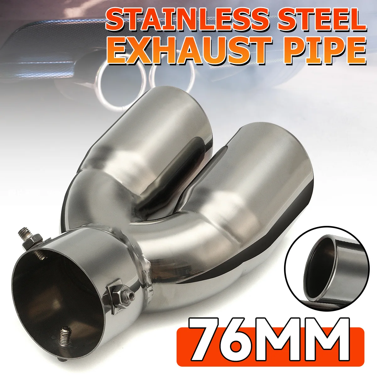 

76mm Universal Car Exhaust Muffler Tip Y-Type Double Outlet Stainless Steel Car Tail Rear Chrome Round Exhaust Pipe Tail Muffler