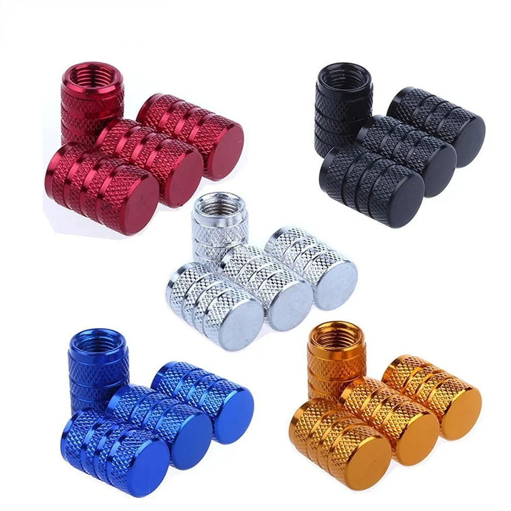 4Pcs Knurling Style Tire Valve Cap Aluminium Silver Car Tire Valve Stems Cap Tire Wheel Stem Air Valve Cap  Car Accessories