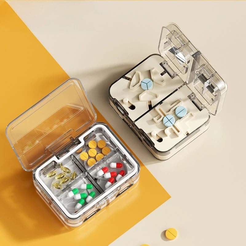 

PillSplitter Портативная коробка для хранения лекарств Разделитель таблеток с лезвием из нержавеющей стали Многофункциональный ежедневный герметичный органайзер для таблеток