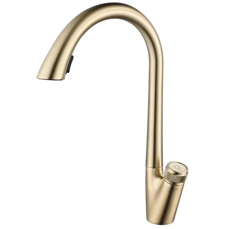 

Gun Gray Brass Kitchen Sink Faucet Pull Out Stream Sprayer Sink Faucet Push-Button Switch Hot Cold Water Mixer Kitchen Taps