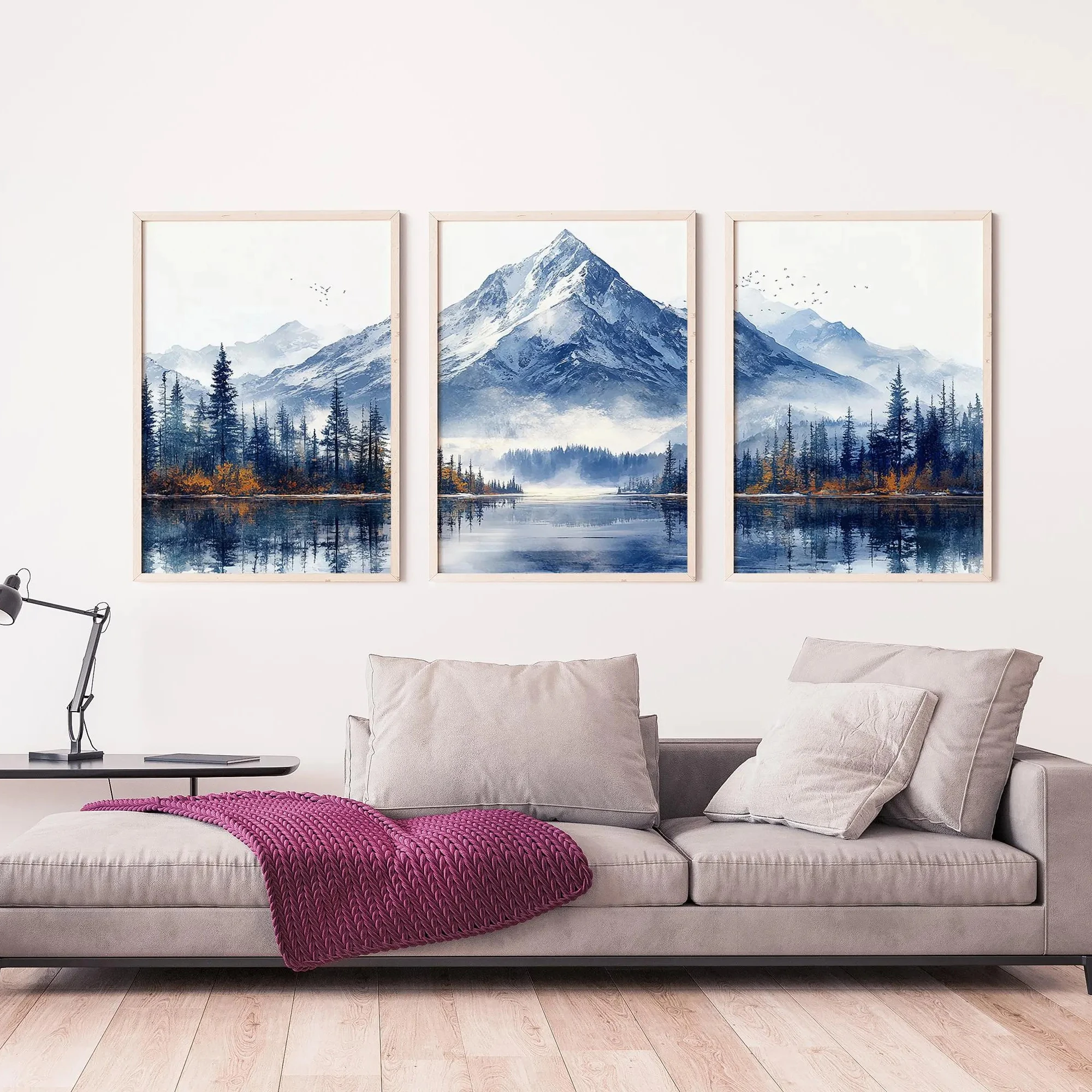 

Snow Mountain Lake 3 Canvas Painting Art Watercolor Mountain Scenery Poster Abstract Nature Print Modern Minimalist Home Decor