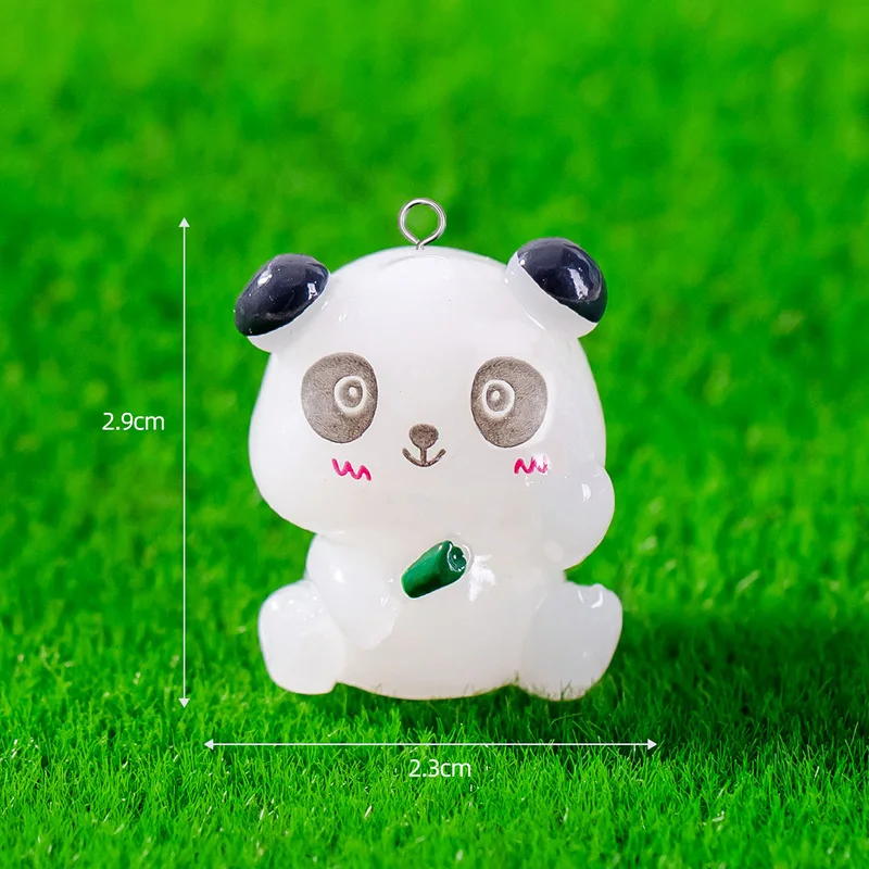 6pcs Cute Luminous Small Panda Resin Charms Lovely China Animal Pendants For Necklace Keychain DIY Jewelry Make