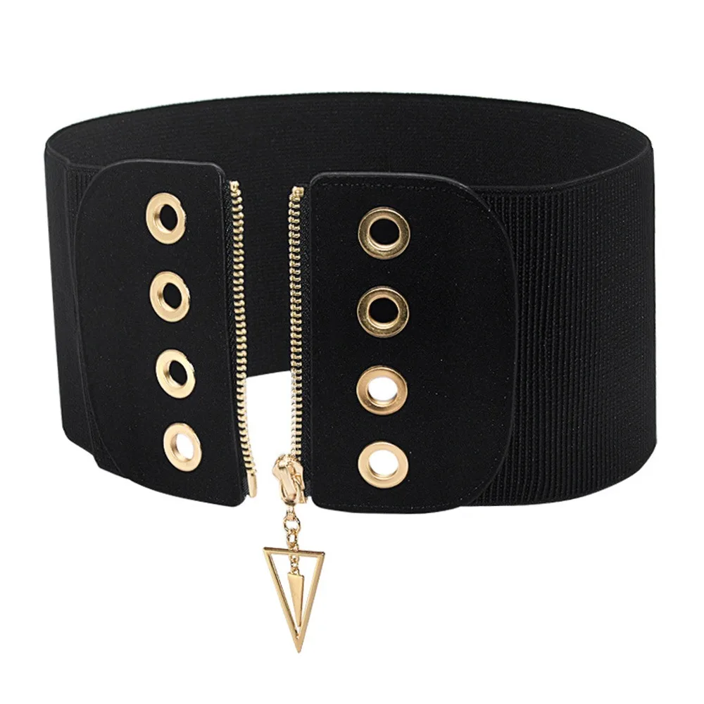 เข็มขัดรัดเอวแฟชั่นแบบยางยืดสีดำ เอวยางยืดสำหรับชุดเดรสพลัสไซส์ เอวทรงเปปลัมสำหรับกระโปรง เดรส และเสื้อโค้ท