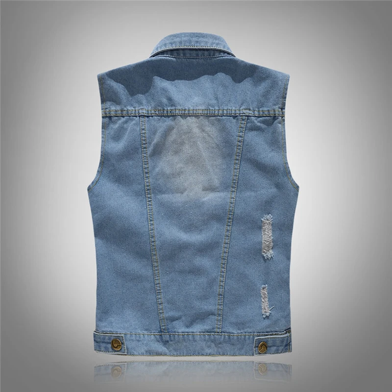 Autumn Men\'s Denim Cotton Vests Casual Ripped Lapel Vintage Sleeveless Jacket Men Streetwear Jean Waistcoats Tops Clothing 6XL