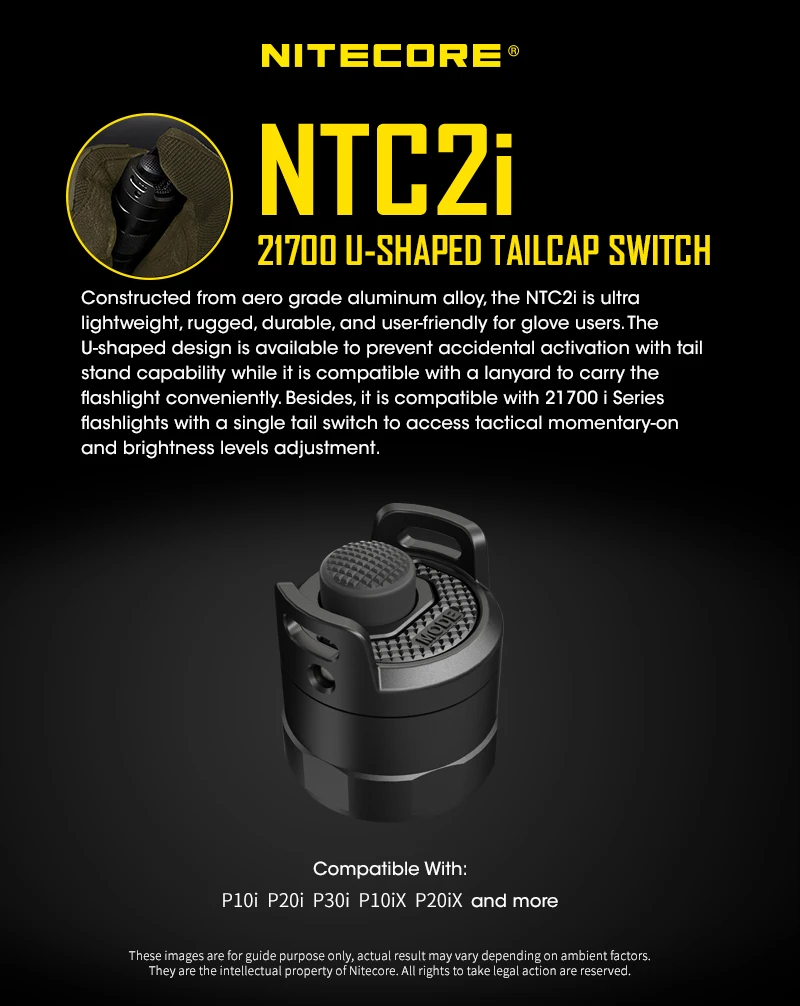 NITECORE NTC2i U-شكل التكتيكية الذيل التبديل 27.2 مللي متر قطر 21700 مصباح يدوي MH12S MH25S MH12V2 MH25V2 P20ix P10ix P30i الشعلة