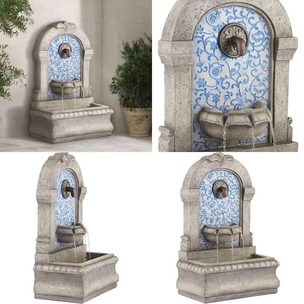 

Большой напольный фонтан из синего искусственного камня в итальянском стиле с многоярусным водопадом и каскадными функциями