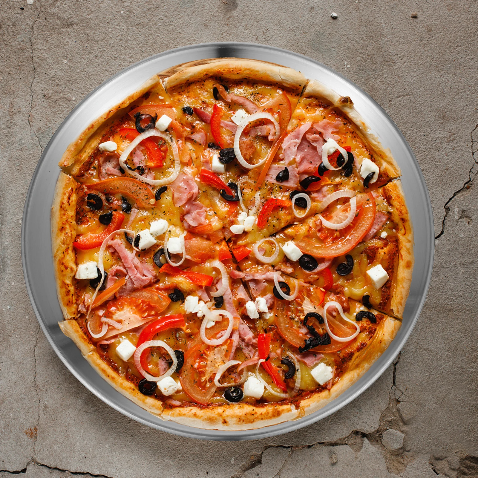 

6 pcs Stainless Steel Pizza Pans Non-Stick Heat-Resistant Baking Trays Pizza Oven Pan For Home Restaurant Use Salad Dessert