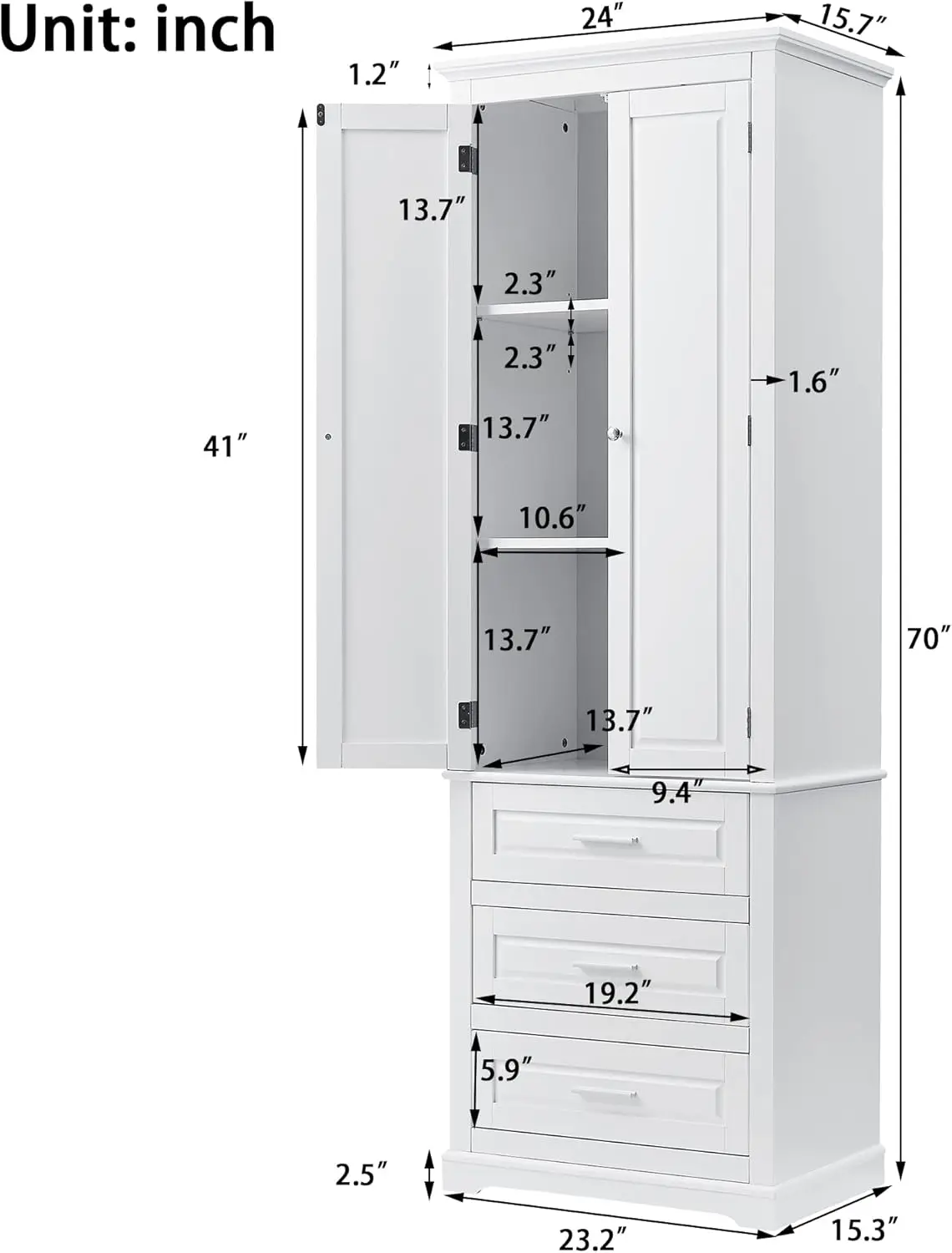 Cabinet with 2 Doors and Adjustable Shelves, 62