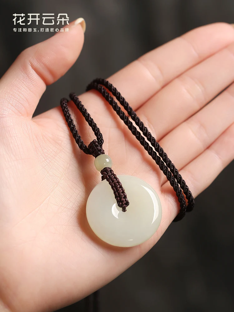 Natural 100% real hetian jade carve safety button pendant Bless peace necklace jewellery fashion for women men lucky gifts