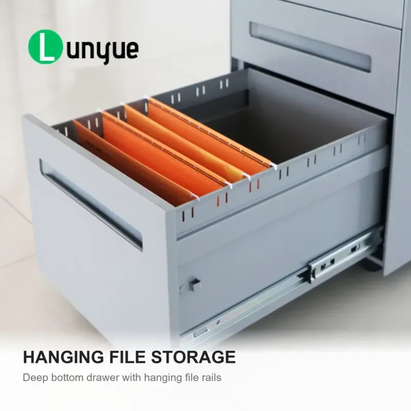 Black 3 Drawer Mobile Filing Cabinet with Lock Steel Base Rolling Storage Unit for Office Home Workspace Durable Smooth