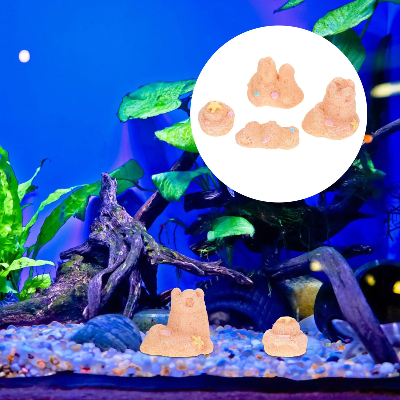 

8pcs Sand Castle Ornament Resin Aquarium Decor Small Fish Tank Decoration Mini For Aquarium Landscaping Desktop Pet Supplies