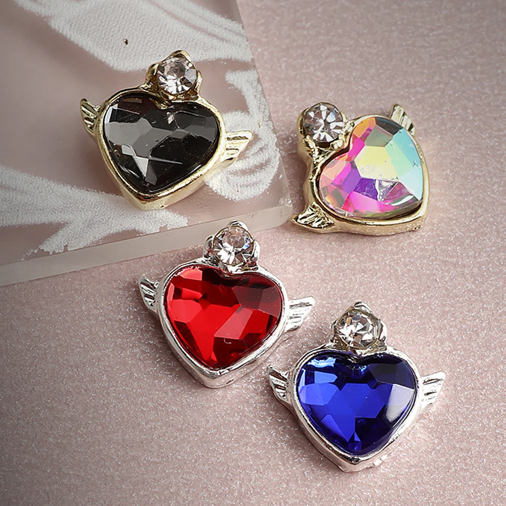 10pcs Luxury Crystal Cross Heart Nail Rhinestone Gem Gold Silver Metal Alloy Plated Diamond Charms for DIY Nail Supplies Jewelry