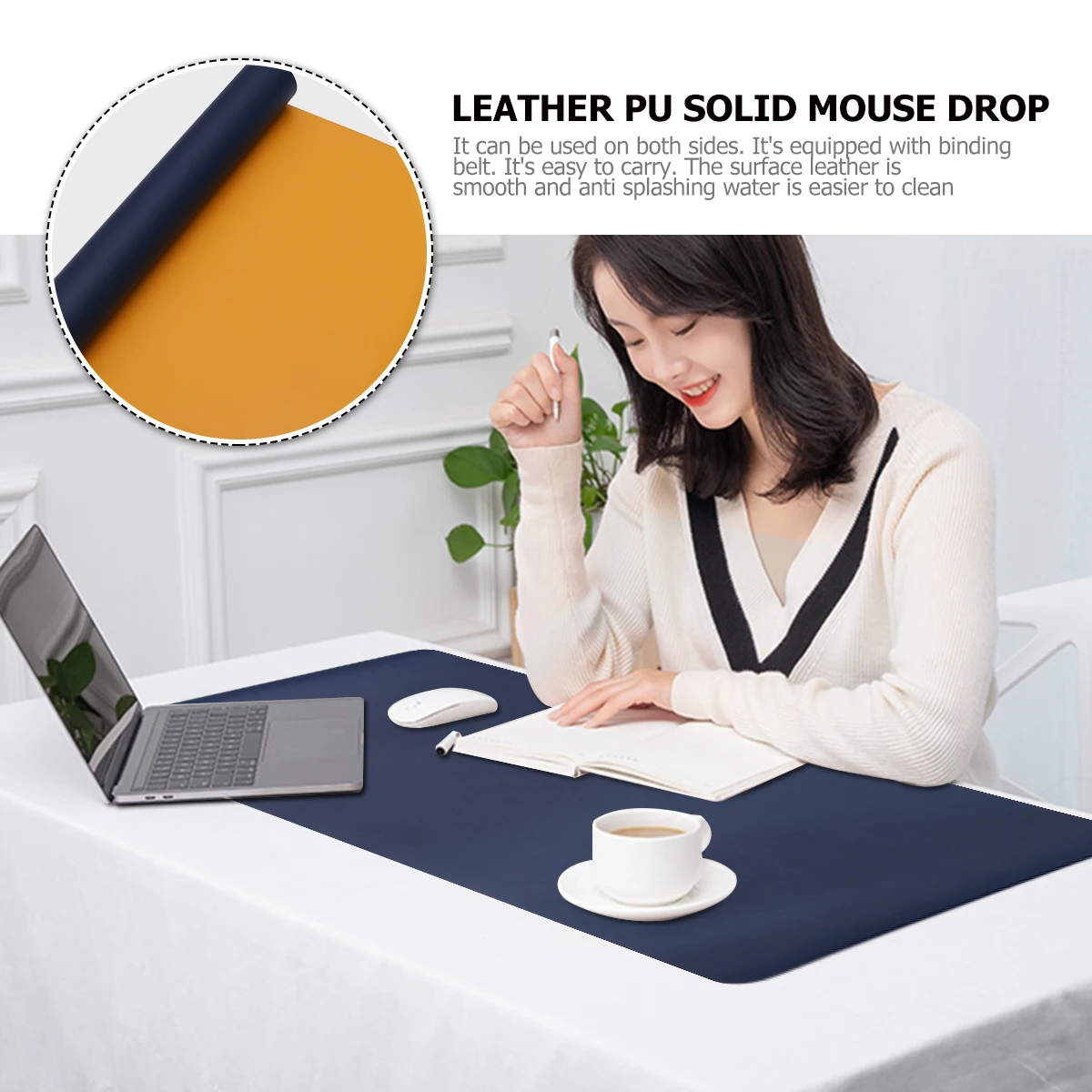 

1pcs Extra Large Pu Double Sided Mouse Pad Smooth Comfortable Gaming Laptop Desktop Mouse Mat Home Office Gift Yellow Dark Blue