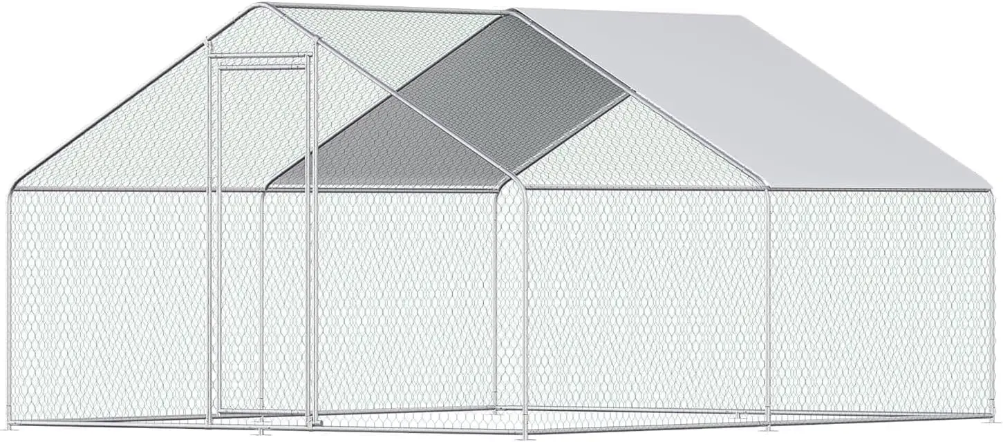 

Large Metal Chicken Coop for 10 Chickens with Waterproof Cover, Easy Assembly Outdoor Poultry Cage