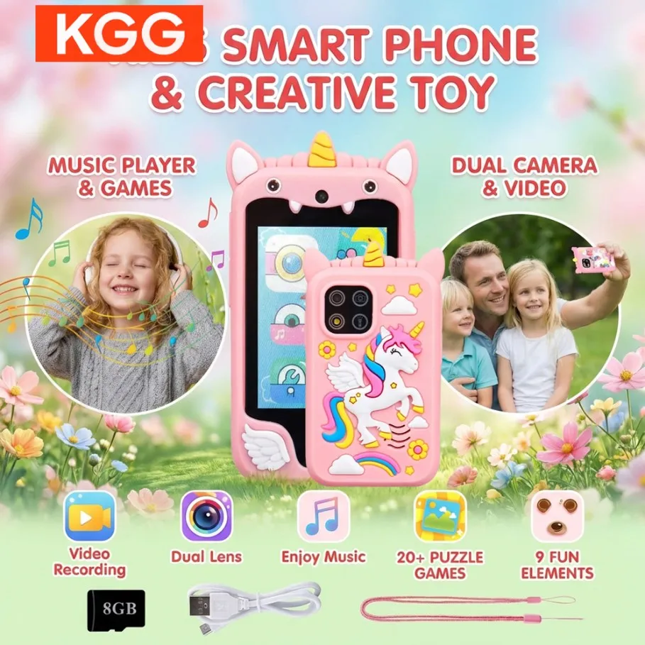 Telefono Giocattolo per Bambini Unicorno 2.8'' Mini Cellulare con Storie Musica Fotocamera Monitoraggio Abitudini Strumenti Educativi 8GB Regalo per Bambini