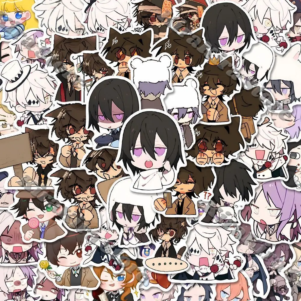 

Nakajima Atsushi 64pcs Bungo Stray Dogs Q Version Dazai Osamu Stickers Nakahara Chuya Anime Tags Cosplay Paster Adorn Sigma Set