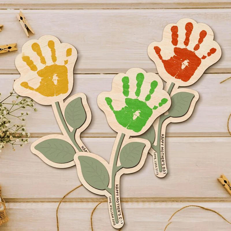 Blank Wooden Flower Sign DIY Painting Handprint Keepsake Plaque Unfinished Wood Cutout for Mother's Day Holiday Home Decor Gift