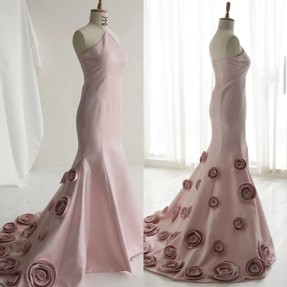 

Customized Exquisite Jersey Halter Evening Dress Delicate Sleeveless Prom Dresses Luxury Chapel Train Special Occasion Gowns