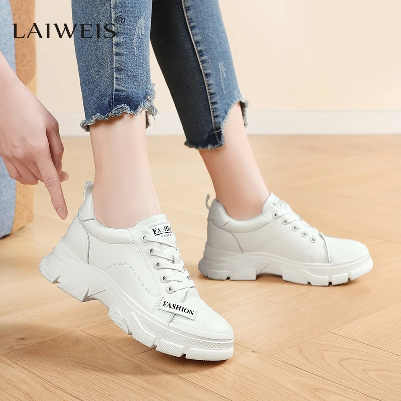 

Genuine Leather Sneaker Trekking Footwear New Women's Shoes Thick-soled Platform Shoes Sports Leisure Skateboard Women Walking