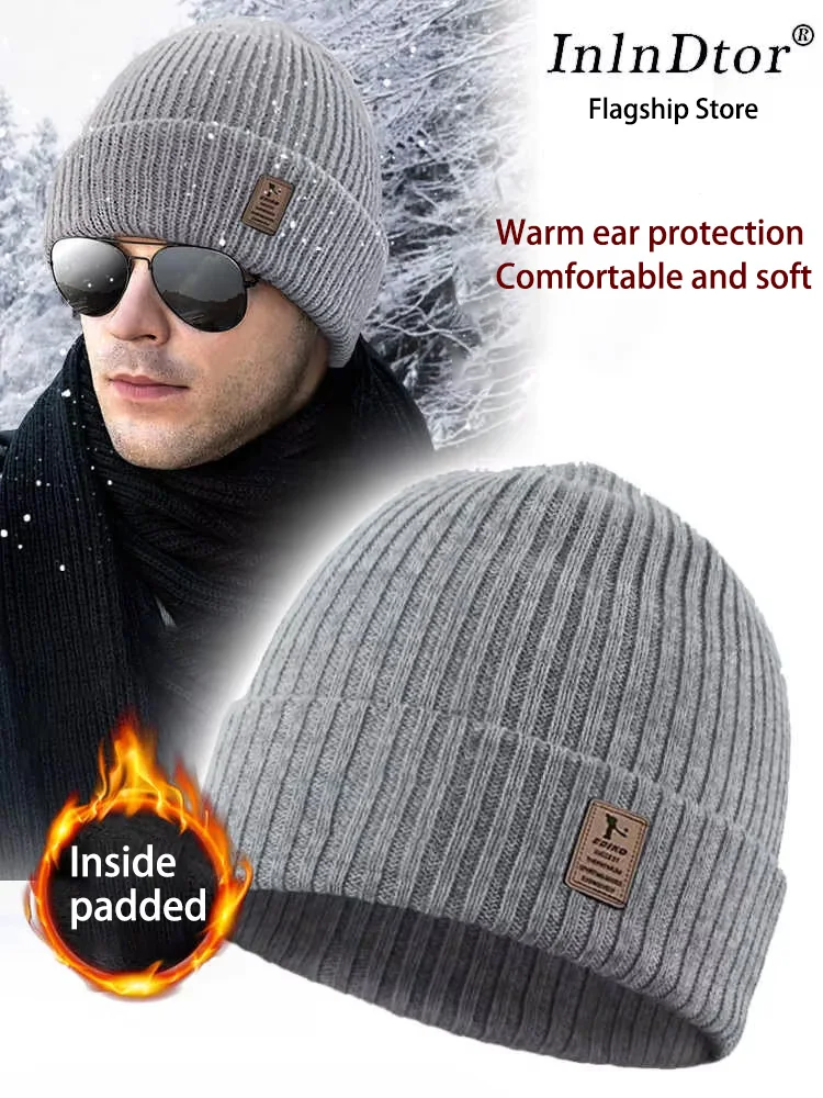 

2024 new winter padded warm knitted cap wrapped head cap wool woolen cap men's double thickening set head ski cap