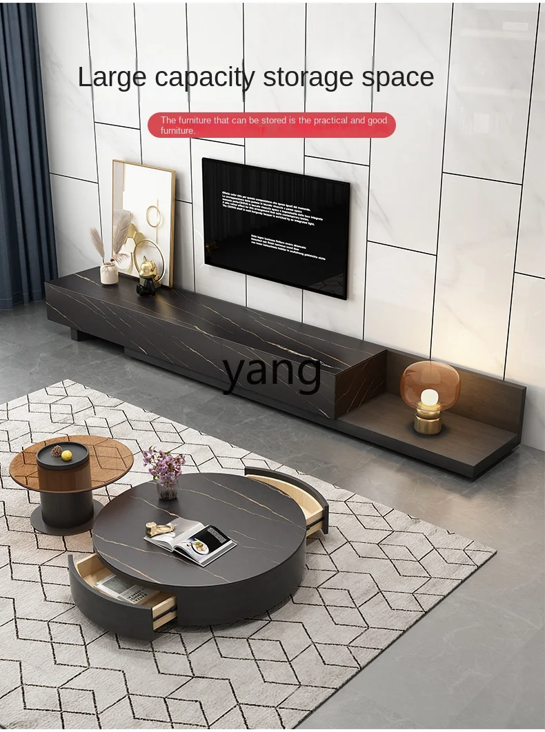 Yjq ，Stone Plate round Tea Table TV Cabinet Unit Modern Minimalist Living Room Home