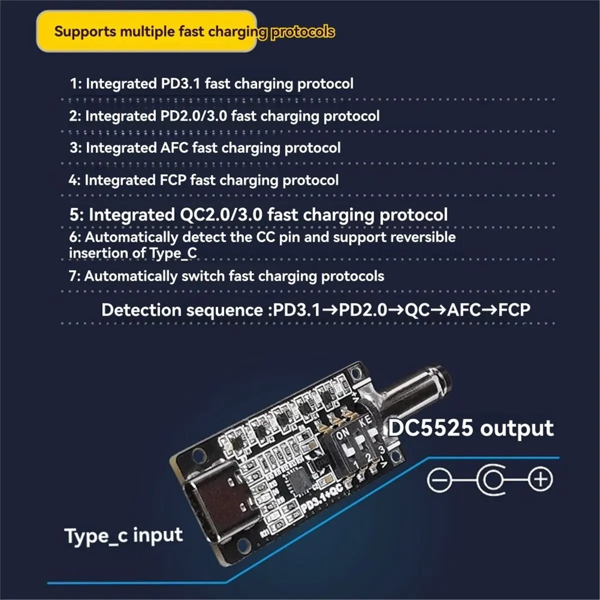 A14M PD3.1 Fast Charging Protocol Trigger Type C Female Socket 20V28V5A Automatic Deception Power Aging Board