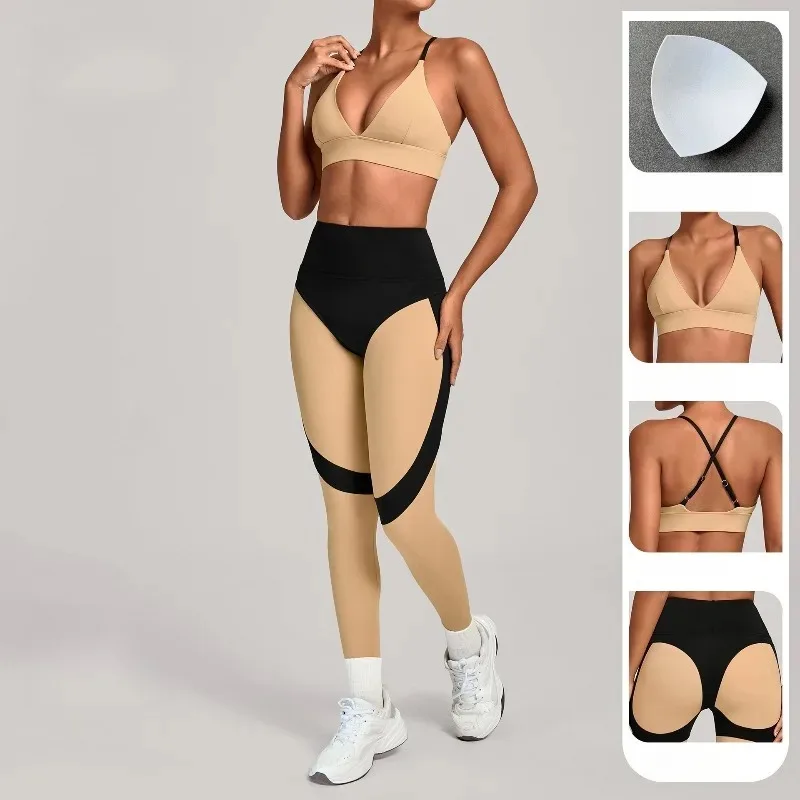 طقم يوجا نسائي عالي التمدد ومزود بألوان متعددة، طقم رياضي ضيق بخصر عالٍ ورفع الورك، طقم للجري واللياقة البدنية في الهواء الطلق #3