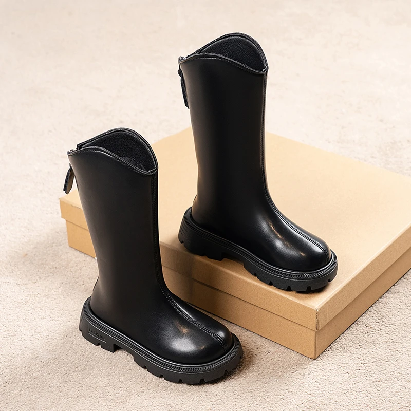 2026 New Girls Tall Winter Boots Fleece Lined Warm Non Slip Thick Sole Back Zipper For Cold Weather Daily Outdoor Boot