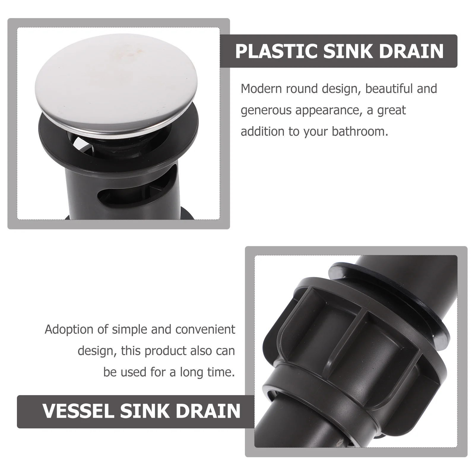 

Pop Up Drain Assembly Modern Round Design Bathroom Sink Drain For Vessel With Overflow Plastic Anti Clog Quick Drainage