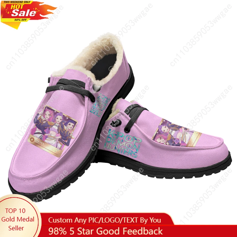 

KPop Demon Hunters Velvet Flat Shoes Man Women Fashion Warm Casual Shoe Indoor Outdoor Light Shoe Couple Customized Couple Shoes