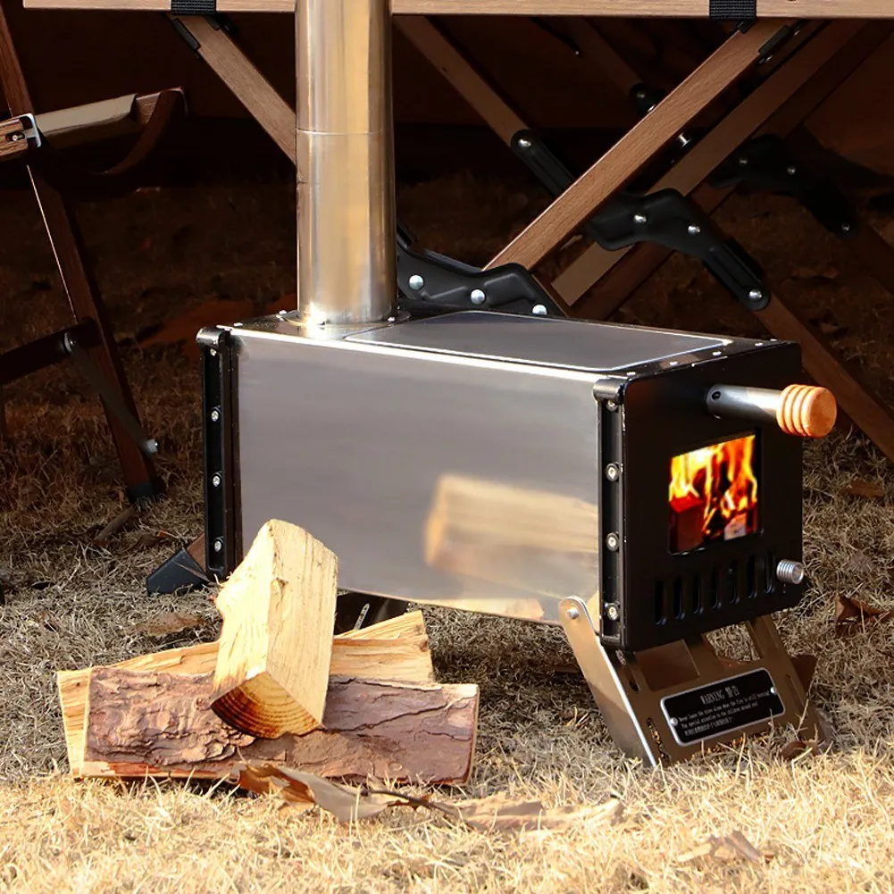 Portable Camping Folding Furnace Wood Burning Furnaces Winter Outdoor Heating Cooking Kitchenware Stainless Steel Firewood Cooki