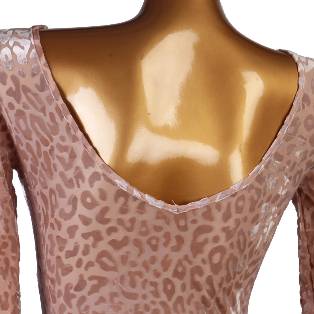 Samba Velvet Dames Nieuw Dansjack met lange mouwen Luipaard Struisvogelbont Schoolfeest Latin Oefenprestaties Ronde hals