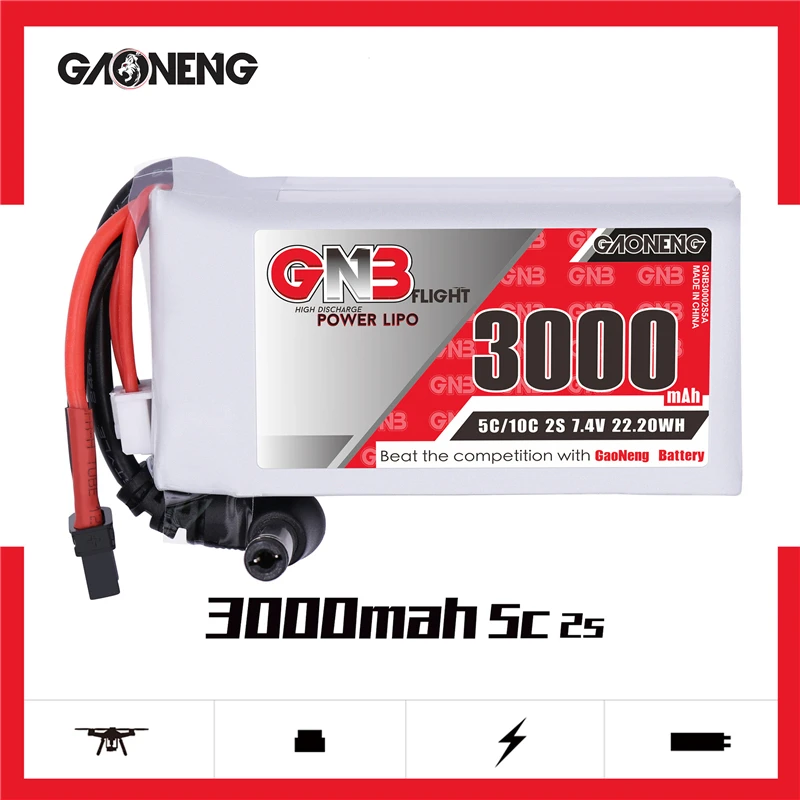 GNB 3000MAH 2S 5C 7.4V Lipo Battery + Charger Power Indicator for Fatshark Glasses Dominator Skyzone Aomway FPV Goggles RC Drone