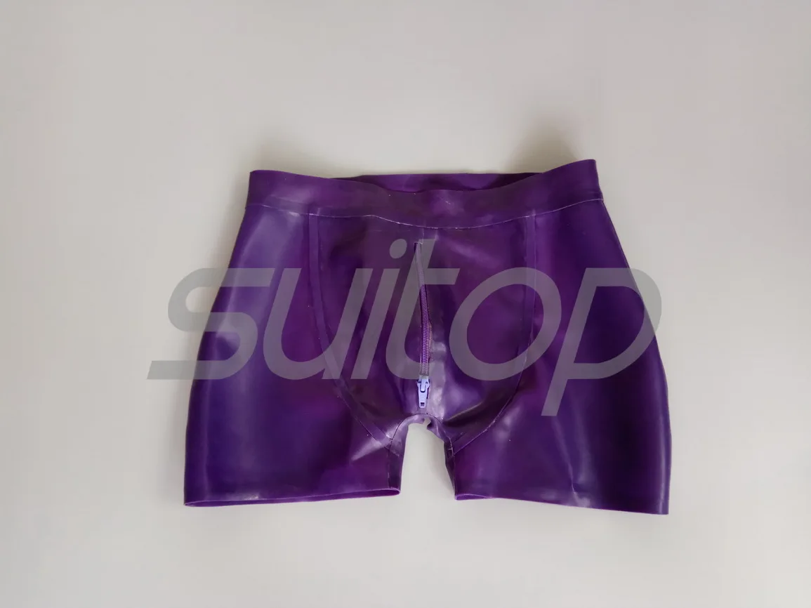 Shorts de borracha sexy de látex masculino com zíper na virilha