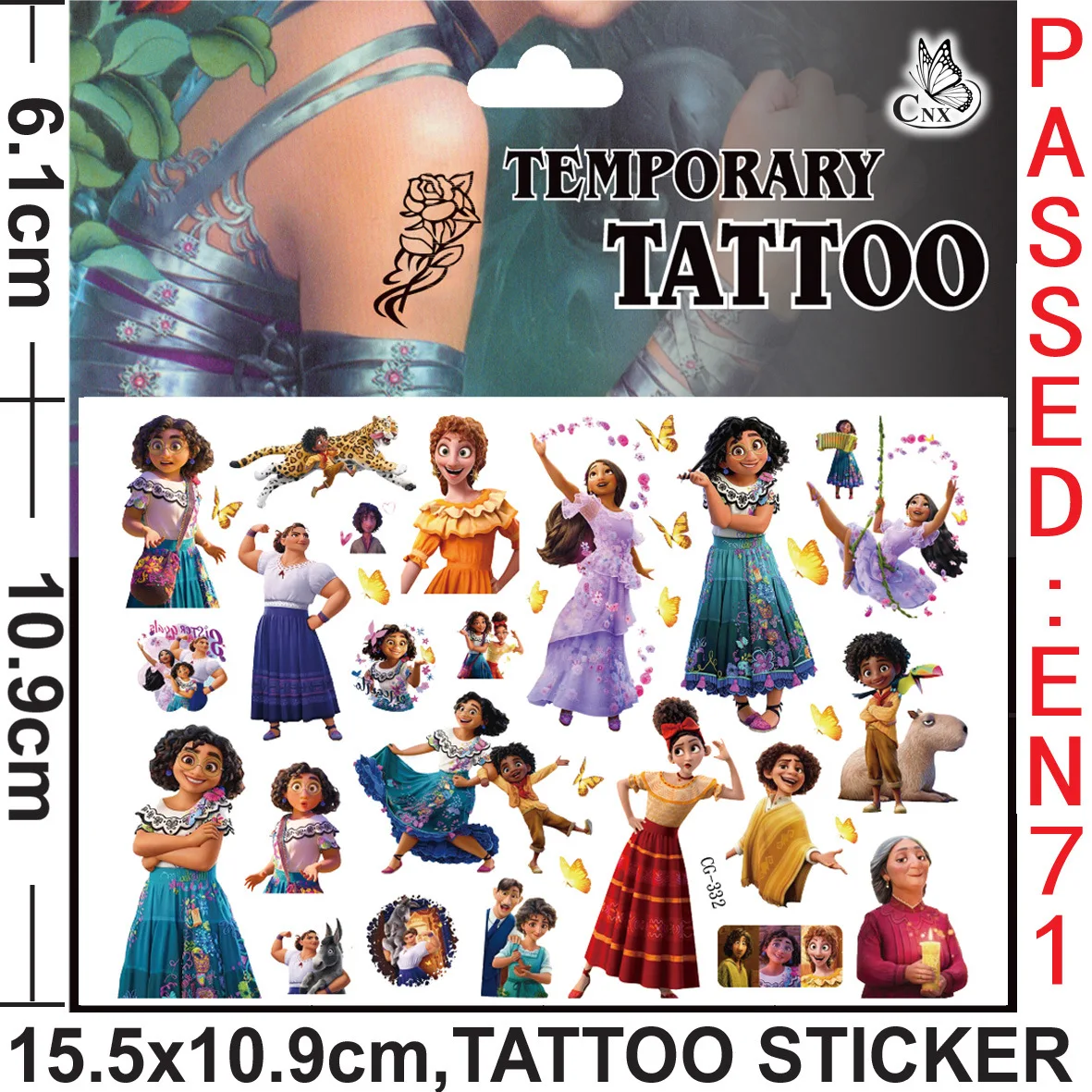 Disney Encanto Tattoo Stickers Anime Waterproof Cute Mirabel Figure Funny Cartoon Kids Girls Christmas Birthday Gift Toy