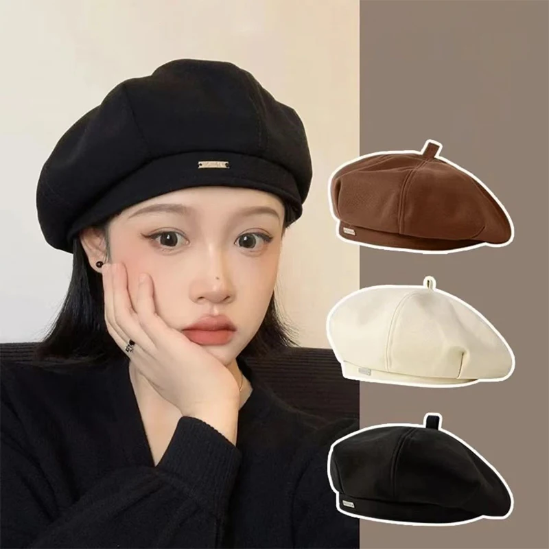 【F】Einfarbige Damen-Baskenmützen, koreanische Mode, Retro-Achteckmütze, elegante Damen-Künstlermütze, Newsboy-Mütze, Bonnet