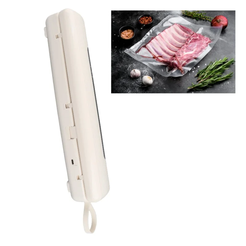 Compact Full Automatic Vacuum Sealer Machine White Food Packaging Bags Compression Sealing For Kitchen Use