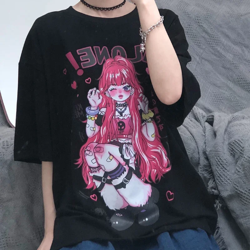 Harajuku Fashion Women T-Shirt Cartoon Summer Printed Oversized T-shirts Short Sleeve Tops Y2K Kawaii Female Tee Shirt