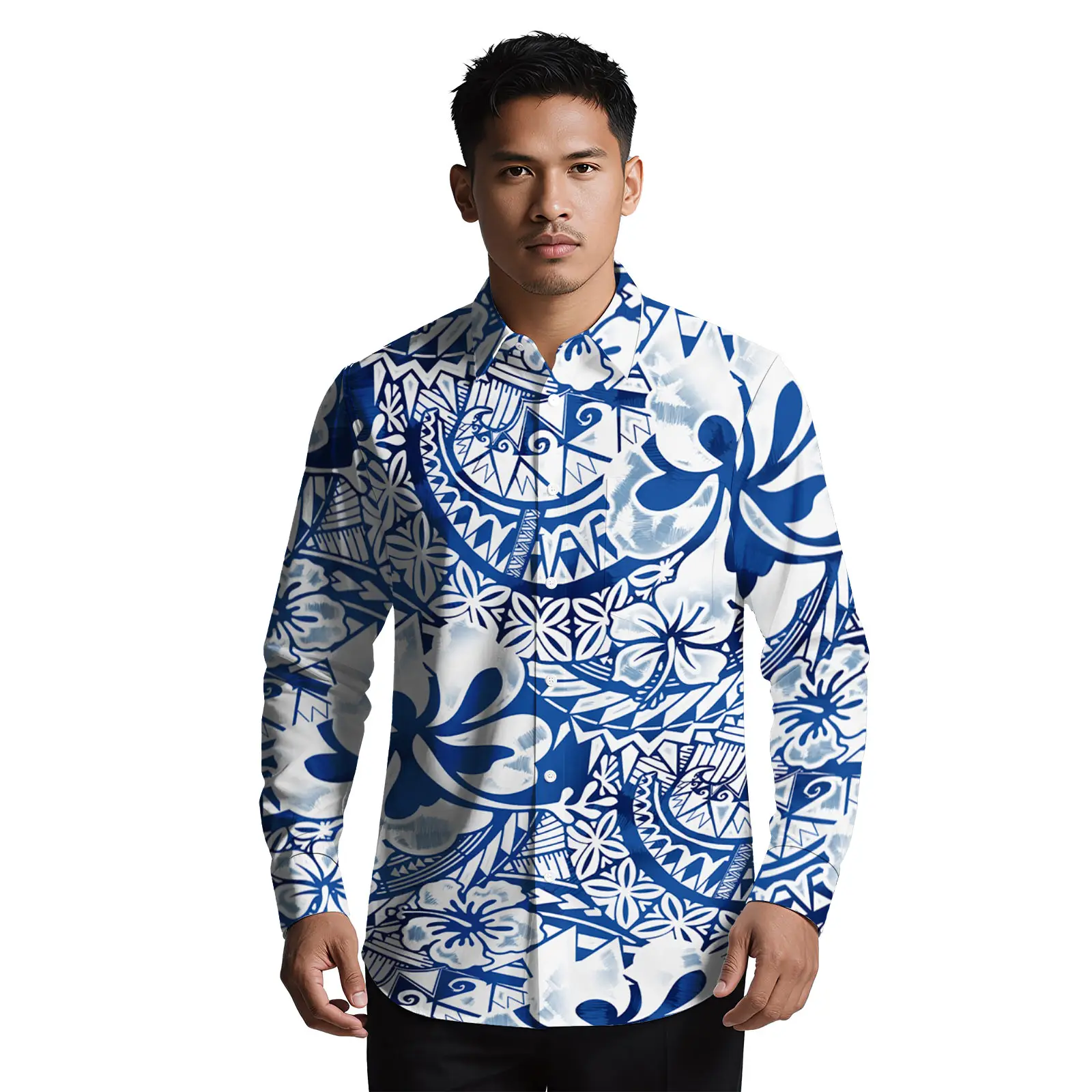 ملابس شاطئ هاواي شعار مخصص ساموا مطبوعة قمصان رجالية عصرية ألوها قمصان بولينيزية تصميم قبلي غير رسمي قميص للرجال #4