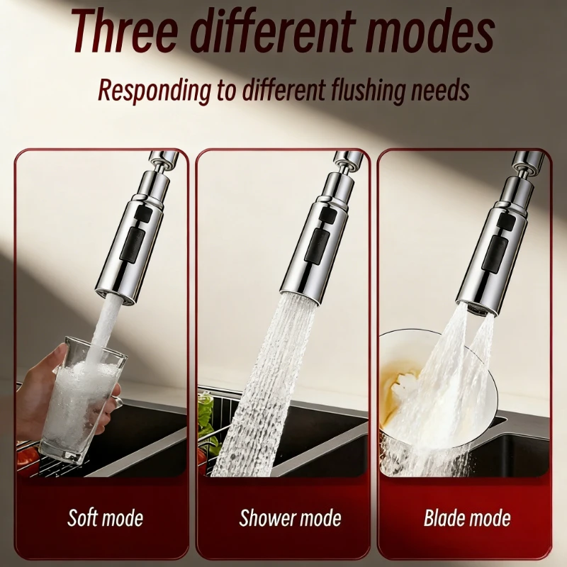 

New 3 Mode Anti Splash Kitchen Faucet Sprayer Metal Alloy Water Saving Adjustable Shower Filter Head for Home Sink Universal