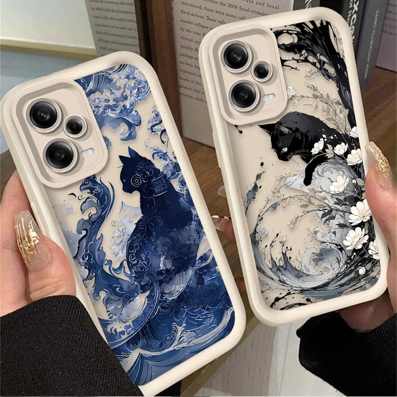 Cool Splash-ink Cat Case for Xiaomi Redmi Note 11 13 12 Pro Plus 4G 5G 11S 10S 12S 10 9 9S Redmi 14C 12C 13C A3 12 Back Cover