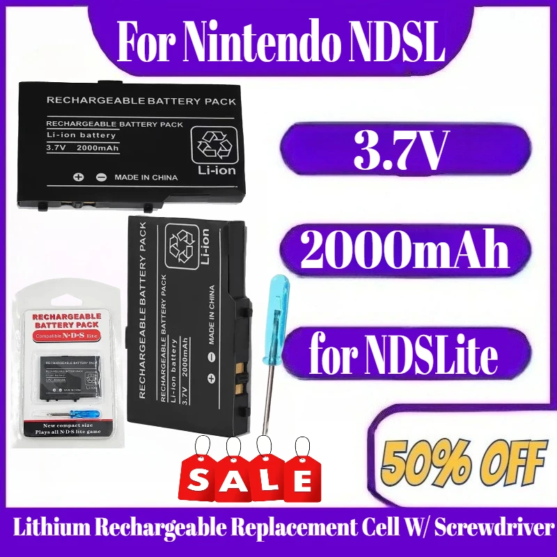 

Game Console Built-in Battery for Nintendo NDSL Host Batterie 2000mAh 3.7V Lithium Rechargeable Replacement Cell W/ Screwdriver