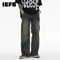 IEFB Vintage Fashion Patchwork Jeans Trendy Washed Light Flare Denim Pants Men's High Stree Graffiti Straight Trousers 9A8220