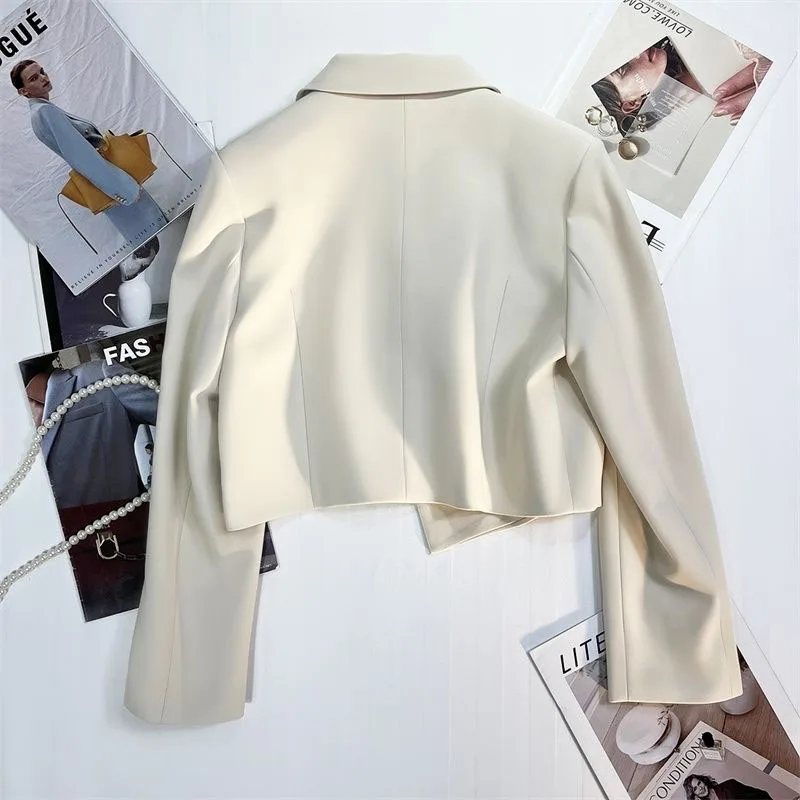 Lucyever Herbst neue Blazer für Frauen koreanischen Chic ohne Knopf kurze Anzüge Jacke Frau lässig Langarm Blazer Mantel Damen